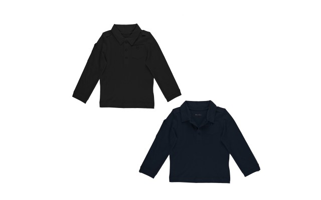 Kidsy Boys Solid Peruvian Cotton T-Shirt Long Sleeve Polo Neck With 3 Buttons, Multicolor, Navy/Black, 3