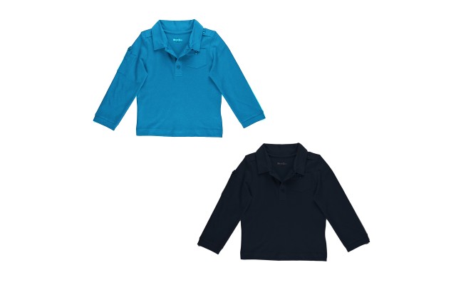 Kidsy Boys Solid Peruvian Cotton T-Shirt Long Sleeve Polo Neck With 3 Buttons, Multicolor, Navy/Williamsburg Blue, 2