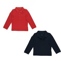 Kidsy Boys Solid Peruvian Cotton T-Shirt Long Sleeve Polo Neck With 3 Buttons, Multicolor, Navy/Brick, 6