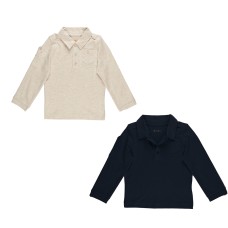 Kidsy Boys Solid Peruvian Cotton T-Shirt Long Sleeve Polo Neck With 3 Buttons, Multicolor