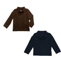Kidsy Boys Solid Peruvian Cotton T-Shirt Long Sleeve Polo Neck With 3 Buttons, Multicolor, Navy/Chocolate, 3