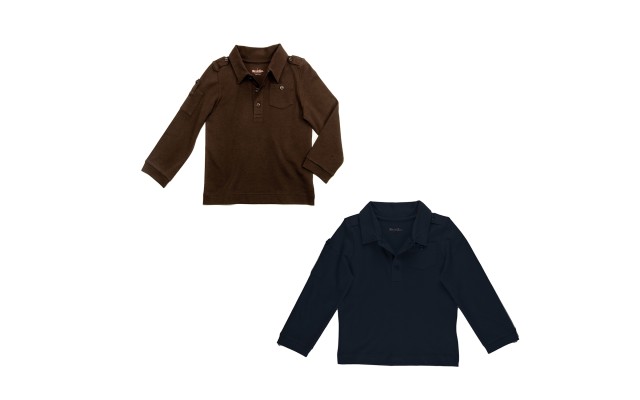 Kidsy Boys Solid Peruvian Cotton T-Shirt Long Sleeve Polo Neck With 3 Buttons, Multicolor, Navy/Chocolate, 3