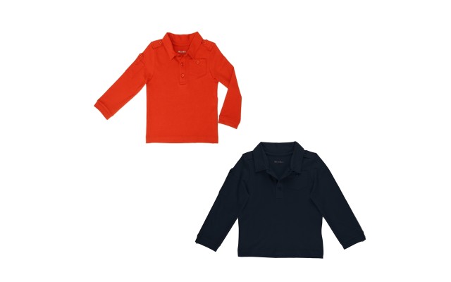 Kidsy Boys Solid Peruvian Cotton T-Shirt Long Sleeve Polo Neck With 3 Buttons, Multicolor, Navy/Auburn, 5