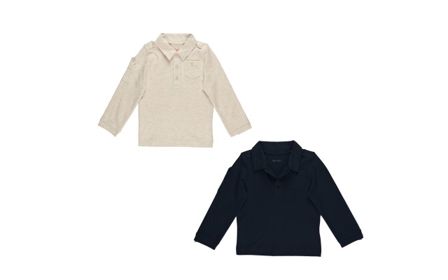 Kidsy Boys Solid Peruvian Cotton T-Shirt Long Sleeve Polo Neck With 3 Buttons, Multicolor, Navy/Oatmeal, 4