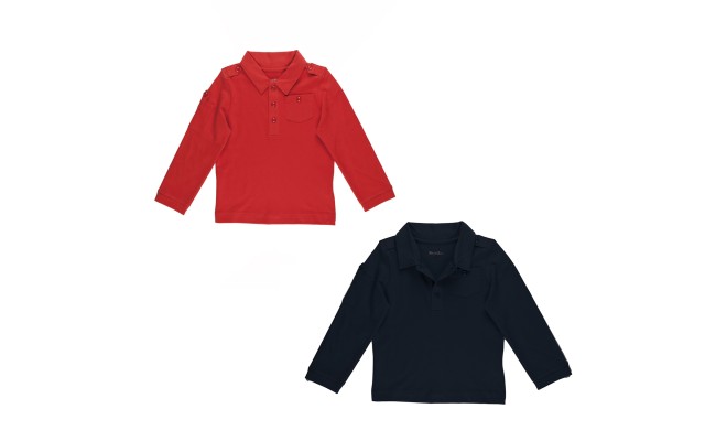 Kidsy Boys Solid Peruvian Cotton T-Shirt Long Sleeve Polo Neck With 3 Buttons, Multicolor, Navy/Brick, 4