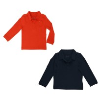 Kidsy Boys Solid Peruvian Cotton T-Shirt Long Sleeve Polo Neck With 3 Buttons, Multicolor, Navy/Auburn, 3