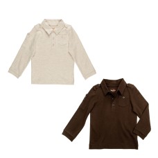Kidsy Boys Solid Peruvian Cotton T-Shirt Long Sleeve Polo Neck With 3 Buttons, Multicolor