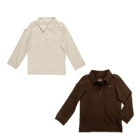 Kidsy Boys Solid Peruvian Cotton T-Shirt Long Sleeve Polo Neck With 3 Buttons, Multicolor, Oatmeal Heather/Chocolate, 8