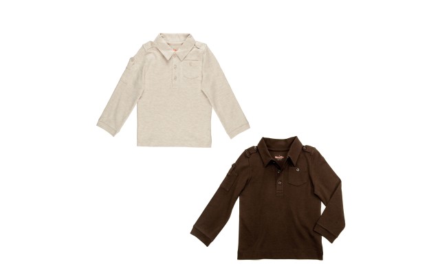 Kidsy Boys Solid Peruvian Cotton T-Shirt Long Sleeve Polo Neck With 3 Buttons, Multicolor, Oatmeal Heather/Chocolate, 8