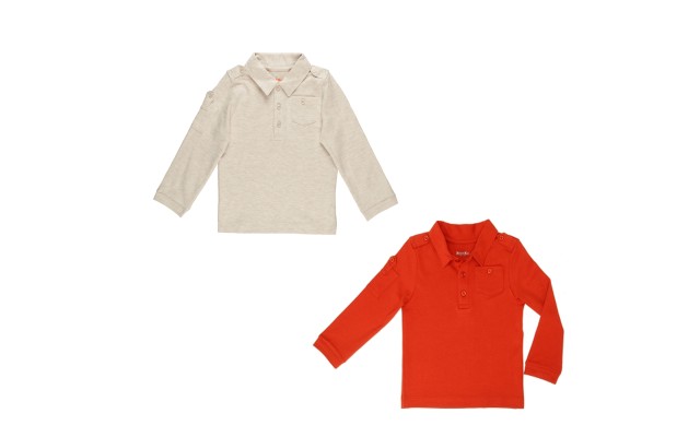 Kidsy Boys Solid Peruvian Cotton T-Shirt Long Sleeve Polo Neck With 3 Buttons, Multicolor, Oatmeal Heather/Auburn, 3