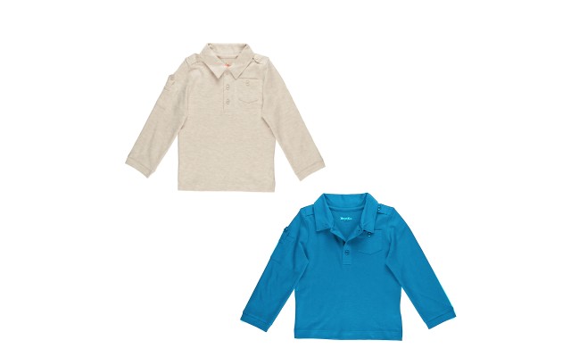 Kidsy Boys Solid Peruvian Cotton T-Shirt Long Sleeve Polo Neck With 3 Buttons, Multicolor, Williamsburg Blue/Oatmeal Heather, 5