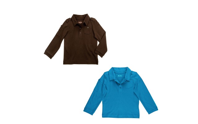 Kidsy Boys Solid Peruvian Cotton T-Shirt Long Sleeve Polo Neck With 3 Buttons, Multicolor, Williamsburg Blue/Chocolate, 5