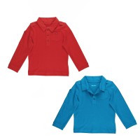 Kidsy Boys Solid Peruvian Cotton T-Shirt Long Sleeve Polo Neck With 3 Buttons, Multicolor, Williamsburg Blue/Brick, 2
