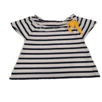 Kidsy Girls Ruched Drawstring Boat Neck Nautical Striped Peruvian Cotton Short Sleeve T-Shirt, Navy, 5