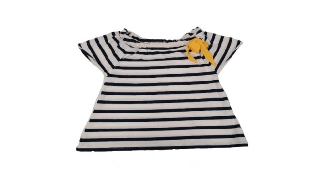  Girls Ruched Drawstring Boat Neck Nautical Striped Peruvian Cotton Short Sleeve T-Shirt, Navy, 5