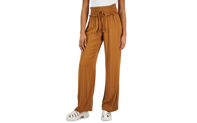  Juniors’ Wide-Leg Soft Pants, Tobacco, XL