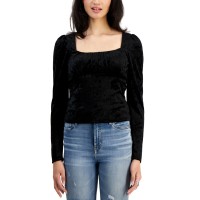 Kingston Grey Womens Juniors Velvet Square Neck Blouse, Black, Medium