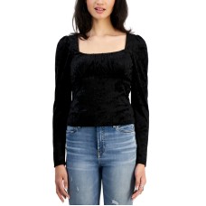 Kingston Grey Womens Juniors Velvet Square Neck Blouse, Black, Medium