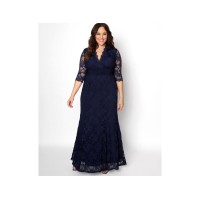 Kiyonna Women’s Plus Size Screen Siren Lace Gown Dress, Navy, 1X