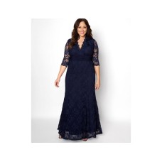 Kiyonna Women’s Plus Size Screen Siren Lace Gown Dress, Navy, 1X