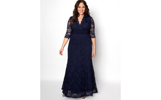  Women’s Plus Size Screen Siren Lace Gown Dress, Navy, 1X