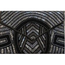 La Regale Geo Beaded V-flap Clutch, Charcoal