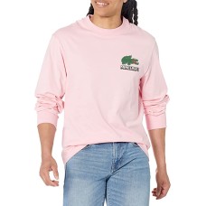 Lacoste Men’s Long Sleeve Minecraft Croc T-Shirt, Lotus Pink, XX-Large