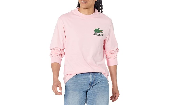  Men’s Long Sleeve Minecraft Croc T-Shirt, Lotus Pink, XX-Large