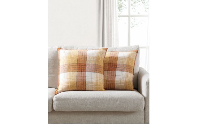  Brandon Plaid 2 Pack Decorative Pillows, 20″ x 20″, Yellow