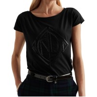 Lauren alph Lauren Sequined Art Deco Cotton-Blend Tee, Black, X-Large