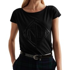 Lauren alph Lauren Sequined Art Deco Cotton-Blend Tee, Black, X-Large