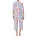  3/4 Sleeve Woven His Shirt Capri Pants Pajama Set, White Floral, Small