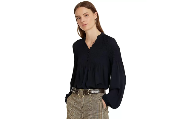 Lauren Ralph Lauren Blouson Sleeve Top Lauren, Navy, Small