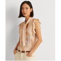 LAUREN Ralph Lauren Floral Tie Neck Top, XLarge