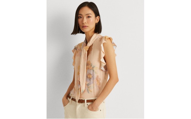 LAUREN Ralph Lauren Floral Tie Neck Top, XLarge