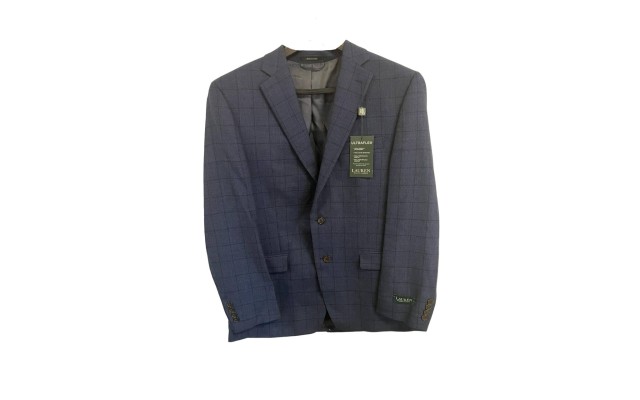  Mens Wool Blend Window Pane Two-Button Blazer, 40R