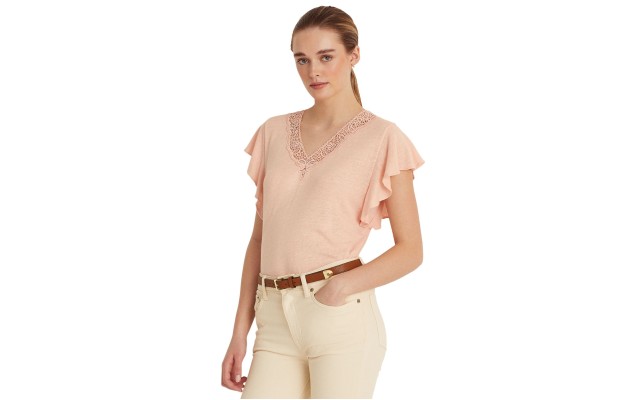 Lauren Ralph Lauren Petite Flutter Sleeve Jersey  Pale Pink