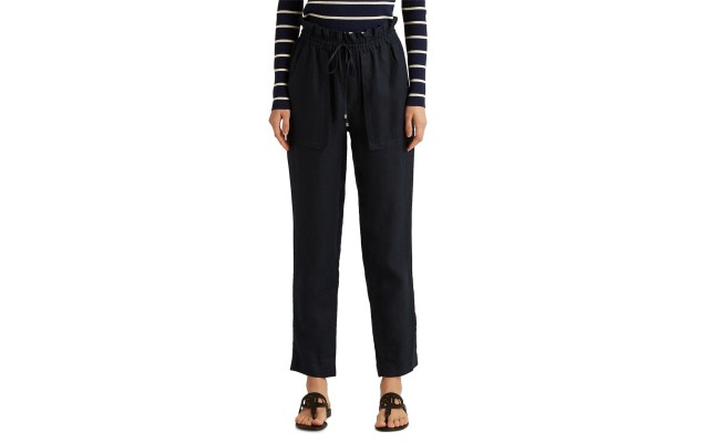 Lauren Ralph Lauren Petite Lightweight Linen Pants Polo, Black, 10