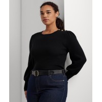 Lauren Ralph Lauren Plus Size Crewneck Puff-Sleeve Sweater – Black, 1X