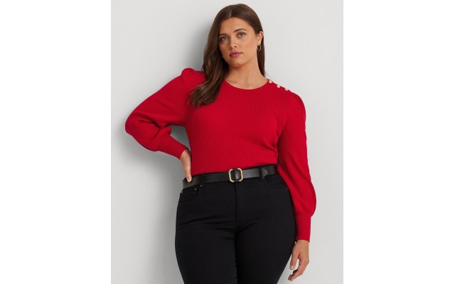  Plus Size Crewneck Puff-Sleeve Sweater – Martin Red, 1X