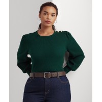 Lauren Ralph Lauren Plus Size Crewneck Puff-Sleeve Sweater, Season Green, 2X