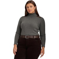 Lauren Ralph Lauren Plus Size Ribbed Elbow-Patch Turtleneck, Grey Heather, 3X
