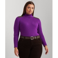 Lauren Ralph Lauren Plus Size Ribbed Elbow-Patch Turtleneck, Purple, 3X