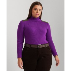 Lauren Ralph Lauren Plus Size Ribbed Elbow-Patch Turtleneck, Purple, 3X