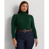Lauren Ralph Lauren Plus Size Ribbed Elbow-Patch Turtleneck – Season Green, 1X