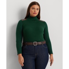 Lauren Ralph Lauren Plus Size Ribbed Elbow-Patch Turtleneck – Season Green, 1X