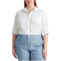 Lauren Ralph Lauren Plus Size Roll-tab Sleeve Top White 2X