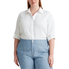 Lauren Ralph Lauren Plus Size Roll-tab Sleeve Top White 2X