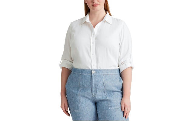  Plus Size Roll-tab Sleeve Top White 2X