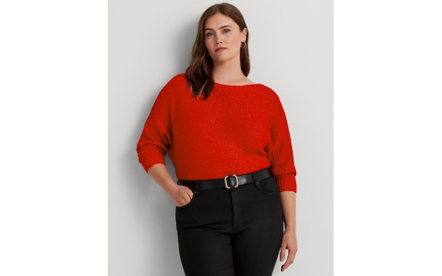  Plus-Size Dolman-Sleeve Boatneck Sweater – Martin Red Lurex, 1X